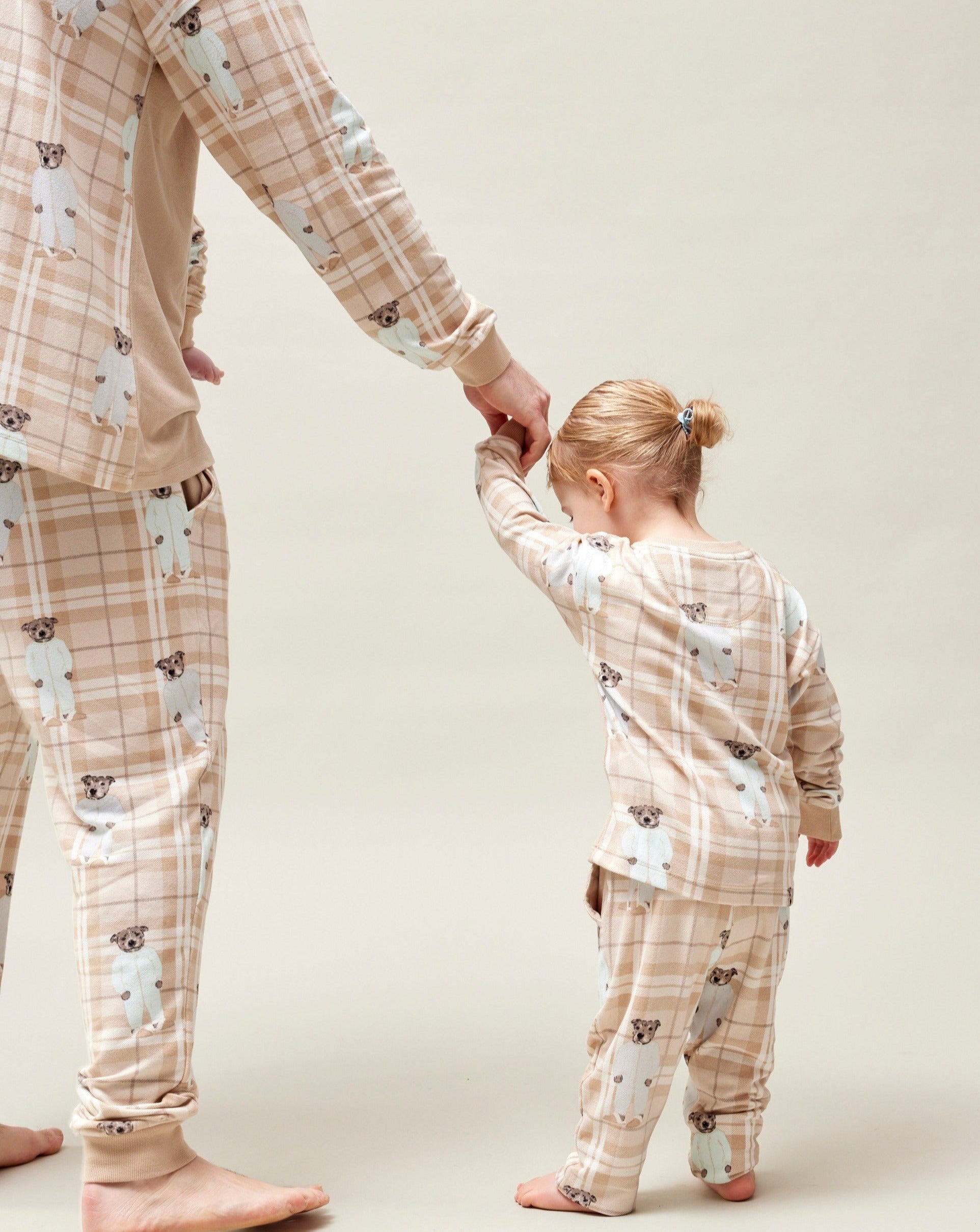 Darren and Phillip matching family pyjamas.